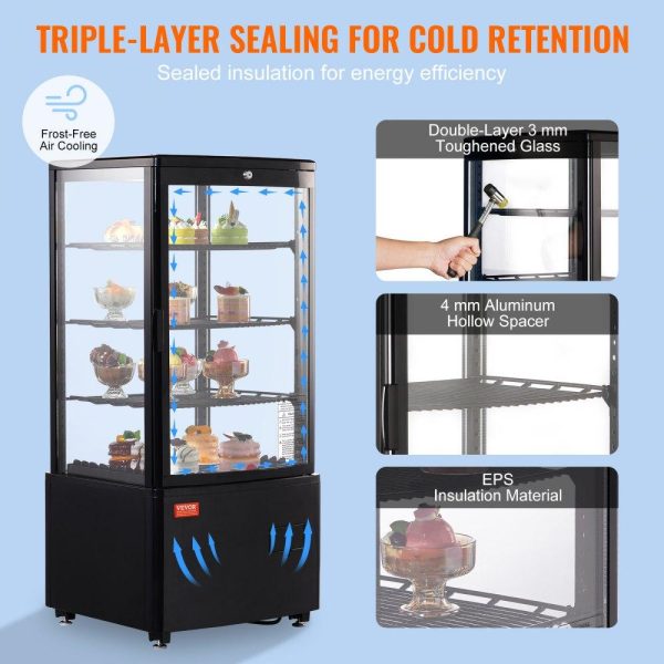 Refrigeration & Ice Equipment | Refrigerated Display Case, 3 Cu.Ft./85L Countertop Pastry Display Case, 3-Tier Commercial Display Refrigerator with LED Lighting, TURBO Cooling, Frost-Free Air-Cooling, Locked Door for Bakery Refrigeration & Ice Equipment Refrigeration & Ice Equipment