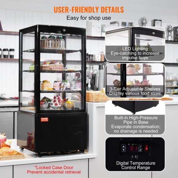 Refrigeration & Ice Equipment | Refrigerated Display Case, 3 Cu.Ft./85L Countertop Pastry Display Case, 3-Tier Commercial Display Refrigerator with LED Lighting, TURBO Cooling, Frost-Free Air-Cooling, Locked Door for Bakery Refrigeration & Ice Equipment Refrigeration & Ice Equipment