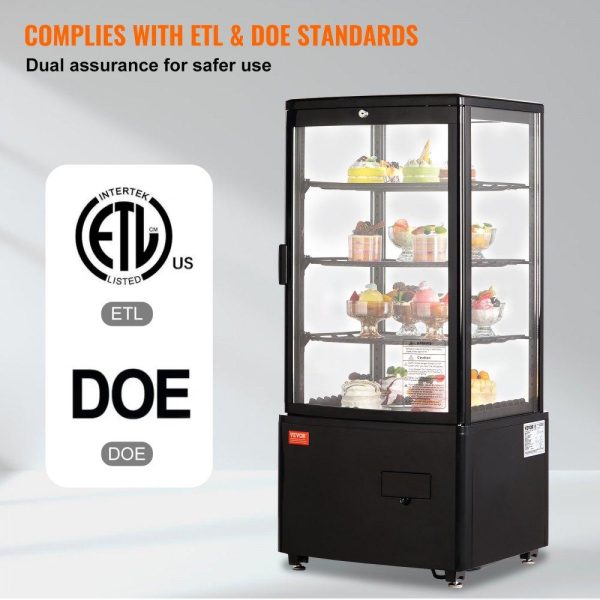 Refrigeration & Ice Equipment | Refrigerated Display Case, 3 Cu.Ft./85L Countertop Pastry Display Case, 3-Tier Commercial Display Refrigerator with LED Lighting, TURBO Cooling, Frost-Free Air-Cooling, Locked Door for Bakery Refrigeration & Ice Equipment Refrigeration & Ice Equipment