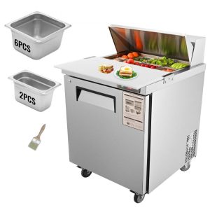 Refrigeration & Ice Equipment | Sandwich Prep Table, 7.42 Cu. Ft. Salad Single-door Refrigerated Prep Table, 28-inch Food Prep Fridge, Commercial Stainless Steel Prep Refrigerator Table for Restaurant, Bar, Shop, Silver Refrigeration & Ice Equipment Refrigeration & Ice Equipment