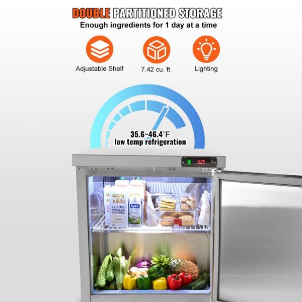 Refrigeration & Ice Equipment | Sandwich Prep Table, 7.42 Cu. Ft. Salad Single-door Refrigerated Prep Table, 28-inch Food Prep Fridge, Commercial Stainless Steel Prep Refrigerator Table for Restaurant, Bar, Shop, Silver Refrigeration & Ice Equipment Refrigeration & Ice Equipment