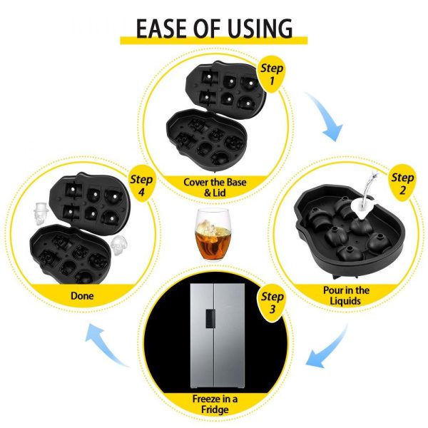 Refrigeration & Ice Equipment | Skull Ice Cube Tray, 6-Grid Skull Ice Ball Maker, Flexible Black Silicone Ice Tray with Lid & Funnel, Skull Ice Cubes in 3 Distinct Patterns for Beverages & Chocolates on Parties & Holidays Refrigeration & Ice Equipment Refrigeration & Ice Equipment