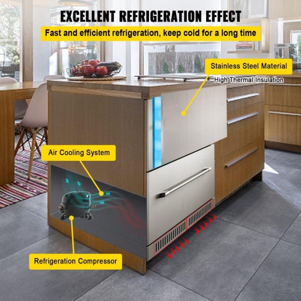 Refrigeration & Ice Equipment | Under counter Refrigerator Built-in Double Drawer Refrigerator 24″ SUS Refrigeration & Ice Equipment Refrigeration & Ice Equipment