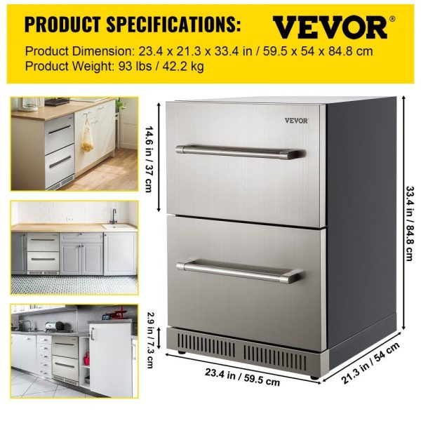 Refrigeration & Ice Equipment | Under counter Refrigerator Built-in Double Drawer Refrigerator 24″ SUS Refrigeration & Ice Equipment Refrigeration & Ice Equipment