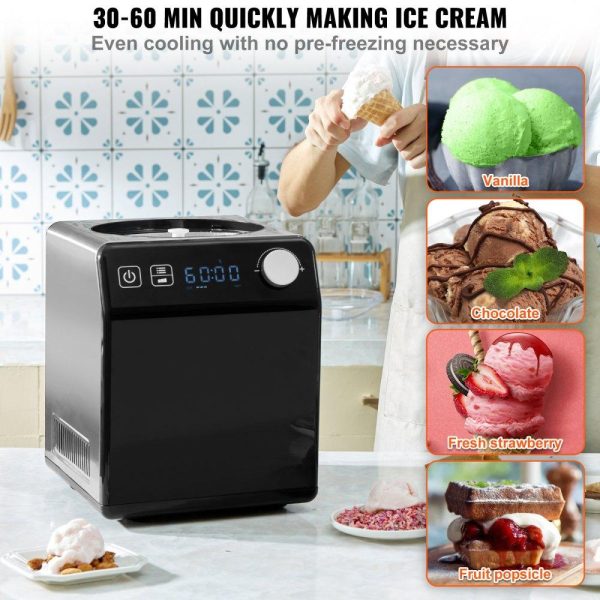 Refrigeration & Ice Equipment | Upright Automatic Ice Cream Maker with Built-in Compressor, 2 Quart No Pre-freezing Fruit Yogurt Machine, Stainless Steel Electric Sorbet Maker, 4 Modes Gelato Maker with Digital Display & Timer Refrigeration & Ice Equipment Refrigeration & Ice Equipment