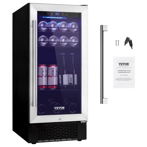 Refrigeration & Ice Equipment | Wine Cooler, 96 Cans Capacity Under Counter Built-in or Freestanding Wine Refrigerator, Beverage Cooler with Blue LED Light, Single Door, Child Lock for Drink Beer Soda Wine Water, ETL Listed Refrigeration & Ice Equipment Refrigeration & Ice Equipment