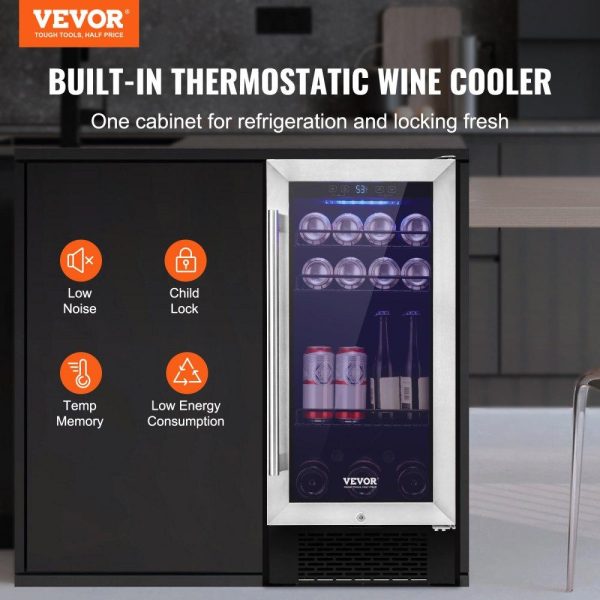 Refrigeration & Ice Equipment | Wine Cooler, 96 Cans Capacity Under Counter Built-in or Freestanding Wine Refrigerator, Beverage Cooler with Blue LED Light, Single Door, Child Lock for Drink Beer Soda Wine Water, ETL Listed Refrigeration & Ice Equipment Refrigeration & Ice Equipment