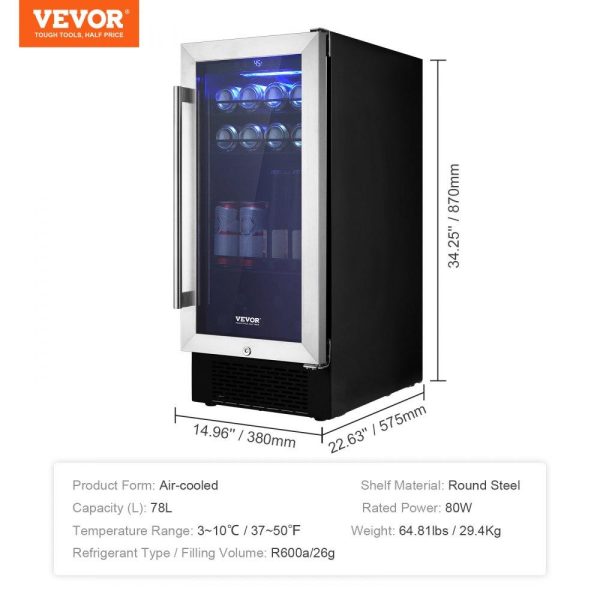 Refrigeration & Ice Equipment | Wine Cooler, 96 Cans Capacity Under Counter Built-in or Freestanding Wine Refrigerator, Beverage Cooler with Blue LED Light, Single Door, Child Lock for Drink Beer Soda Wine Water, ETL Listed Refrigeration & Ice Equipment Refrigeration & Ice Equipment