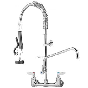 Restaurant Faucets & Plumbing & Sinks | Commercial Faucet Pre-Rinse with Sprayer, 8″ Adjustable Center Wall Mount Kitchen Faucet with 12″ Swivel Spout, 36″ Height Compartment Sink Faucet for Industrial Restaurant, Lead-Free Brass Restaurant & Food Service Restaurant Faucets & Plumbing & Sinks