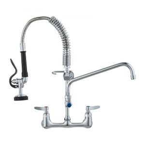 Restaurant Faucets & Plumbing & Sinks | Commercial Faucet with Pre-Rinse Sprayer, 21″ Height, 8″ Center, 12″ Swing Spout, Wall Mount Kitchen Sink Faucet, Brass Constructed Device with Pull Down Spray, for 1/2/3 Compartment Sink Restaurant & Food Service Restaurant Faucets & Plumbing & Sinks