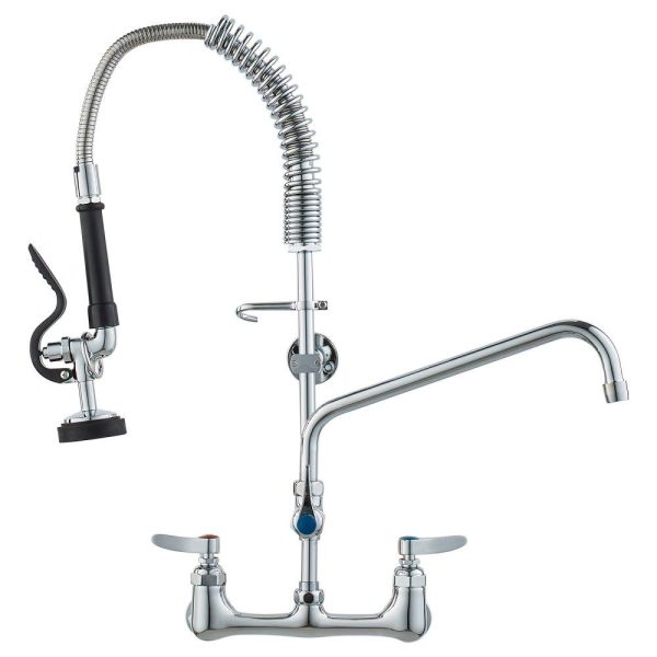 Restaurant Faucets & Plumbing & Sinks | Commercial Faucet with Pre-Rinse Sprayer, 25″ Height, 8″ Center, 12″ Swing Spout, Wall Mount Kitchen Sink Faucet, Brass Constructed Device with Pull Down Spray, for 1/2/3 Compartment Sink Restaurant & Food Service Restaurant Faucets & Plumbing & Sinks