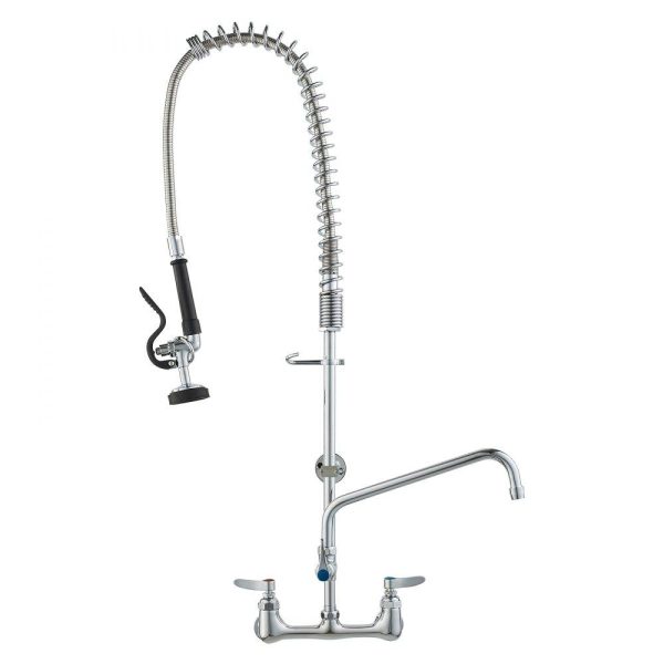 Restaurant Faucets & Plumbing & Sinks | Commercial Faucet with Pre-Rinse Sprayer, 36″ Height, 8″ Center, 12″ Swing Spout, Wall Mount Kitchen Sink Faucet, Brass Constructed Device with Pull Down Spray, for 1/2/3 Compartment Sink Restaurant & Food Service Restaurant Faucets & Plumbing & Sinks