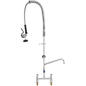 Restaurant Faucets & Plumbing & Sinks | Commercial Faucet with Pre-Rinse Sprayer, 44″ Height, 8″ Center, 12″ Swing Spout, Deck Mount Kitchen Sink Faucet, Brass Constructed Device with Pull Down Spray, for 1/2/3 Compartment Sink Restaurant & Food Service Restaurant Faucets & Plumbing & Sinks