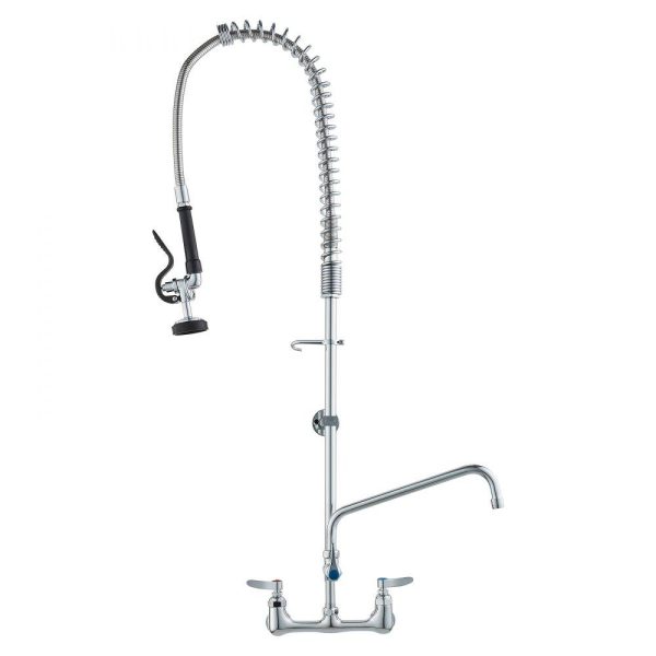 Restaurant Faucets & Plumbing & Sinks | Commercial Faucet with Pre-Rinse Sprayer, 44″ Height, 8″ Center, 12″ Swing Spout, Wall Mount Kitchen Sink Faucet, Brass Constructed Device with Pull Down Spray, for 1/2/3 Compartment Sink Restaurant & Food Service Restaurant Faucets & Plumbing & Sinks