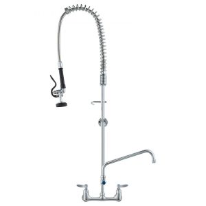 Restaurant Faucets & Plumbing & Sinks | Commercial Faucet with Pre-Rinse Sprayer, 47″ Height, 8″ Center, 12″ Swing Spout, Wall Mount Kitchen Sink Faucet, Brass Constructed Device with Pull Down Spray, for 1/2/3 Compartment Sink Restaurant & Food Service Restaurant Faucets & Plumbing & Sinks