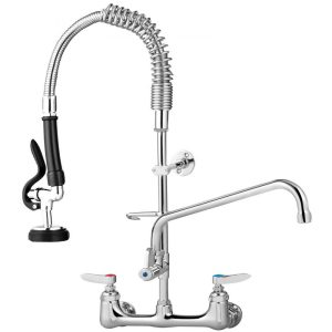 Restaurant Faucets & Plumbing & Sinks | Commercial Faucet with Pre-Rinse Sprayer, 8″ Adjustable Center Wall Mount Kitchen Faucet with 12″ Swivel Spout, 21″ Height Compartment Sink Faucet for Industrial Restaurant, Lead-Free Brass Restaurant & Food Service Restaurant Faucets & Plumbing & Sinks