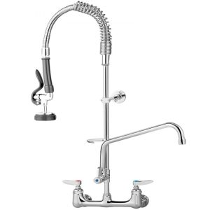 Restaurant Faucets & Plumbing & Sinks | Commercial Faucet with Pre-Rinse Sprayer, 8″ Adjustable Center Wall Mount Kitchen Faucet with 12″ Swivel Spout, 43″ Height Compartment Sink Faucet for Industrial Restaurant, Lead-Free Brass Restaurant & Food Service Restaurant Faucets & Plumbing & Sinks