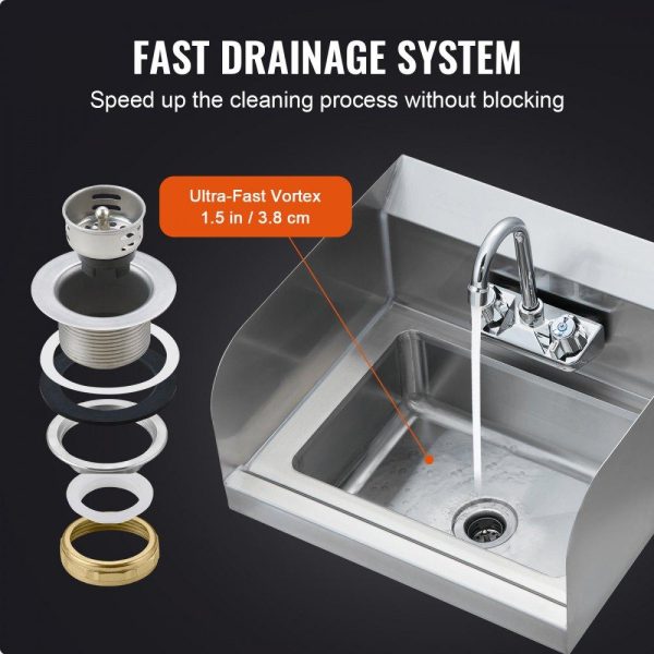 Restaurant Faucets & Plumbing & Sinks | Commercial Hand Sink with Faucet and Side Splash, NSF Stainless Steel Sink for Washing, Small Hand Washing Sink, Wall Mount Hand Basin for Restaurant, Kitchen, Bar, Garage and Home, 17×12.8 inch Restaurant & Food Service Restaurant Faucets & Plumbing & Sinks