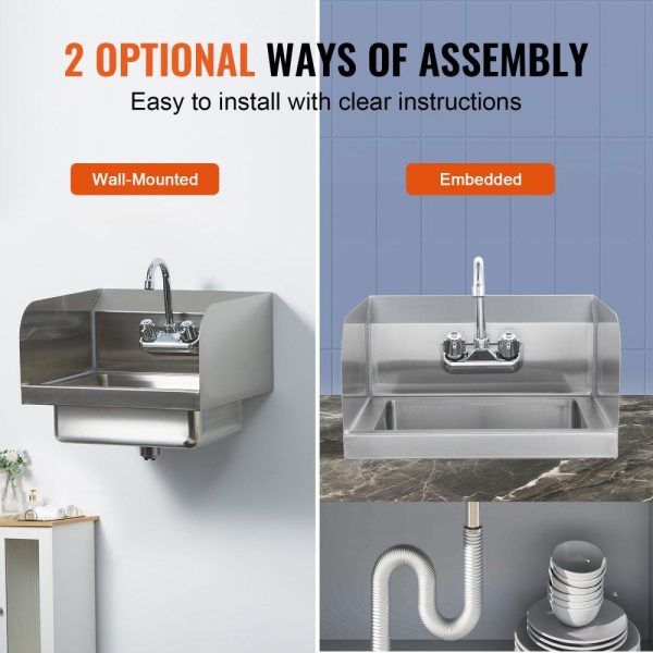 Restaurant Faucets & Plumbing & Sinks | Commercial Hand Sink with Faucet and Side Splash, NSF Stainless Steel Sink for Washing, Small Hand Washing Sink, Wall Mount Hand Basin for Restaurant, Kitchen, Bar, Garage and Home, 17×12.8 inch Restaurant & Food Service Restaurant Faucets & Plumbing & Sinks