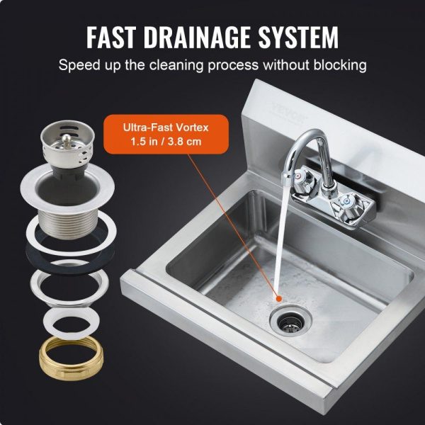 Restaurant Faucets & Plumbing & Sinks | Commercial Hand Sink with Faucet, NSF Stainless Steel Sink for Washing, Small Hand Washing Sink, Wall Mount Hand Basin, Utility Sink for Restaurant, Kitchen, Bar, Garage and Home, 17 x 12.8 inch Restaurant & Food Service Restaurant Faucets & Plumbing & Sinks