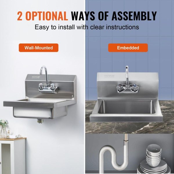 Restaurant Faucets & Plumbing & Sinks | Commercial Hand Sink with Faucet, NSF Stainless Steel Sink for Washing, Small Hand Washing Sink, Wall Mount Hand Basin, Utility Sink for Restaurant, Kitchen, Bar, Garage and Home, 17 x 12.8 inch Restaurant & Food Service Restaurant Faucets & Plumbing & Sinks