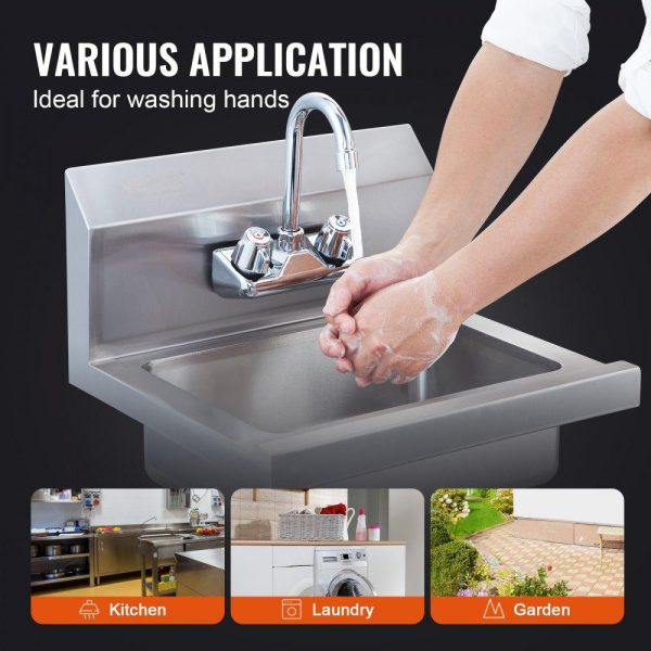 Restaurant Faucets & Plumbing & Sinks | Commercial Hand Sink with Faucet, NSF Stainless Steel Sink for Washing, Small Hand Washing Sink, Wall Mount Hand Basin, Utility Sink for Restaurant, Kitchen, Bar, Garage and Home, 17 x 12.8 inch Restaurant & Food Service Restaurant Faucets & Plumbing & Sinks