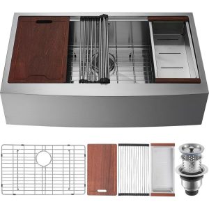 Restaurant Faucets & Plumbing & Sinks | Farmhouse Kitchen Sink, 304 Stainless Steel Drop-In Sinks, Single Bowl Basin with Ledge & Accessories, Household Dishwasher Sinks for Workstation, Prep Kitchen, and Bar Sink, 30 inch Restaurant & Food Service Restaurant Faucets & Plumbing & Sinks