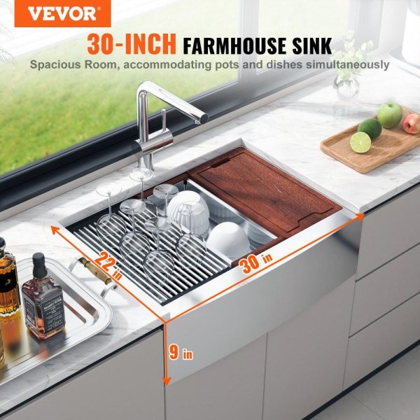 Restaurant Faucets & Plumbing & Sinks | Farmhouse Kitchen Sink, 304 Stainless Steel Drop-In Sinks, Single Bowl Basin with Ledge & Accessories, Household Dishwasher Sinks for Workstation, Prep Kitchen, and Bar Sink, 30 inch Restaurant & Food Service Restaurant Faucets & Plumbing & Sinks