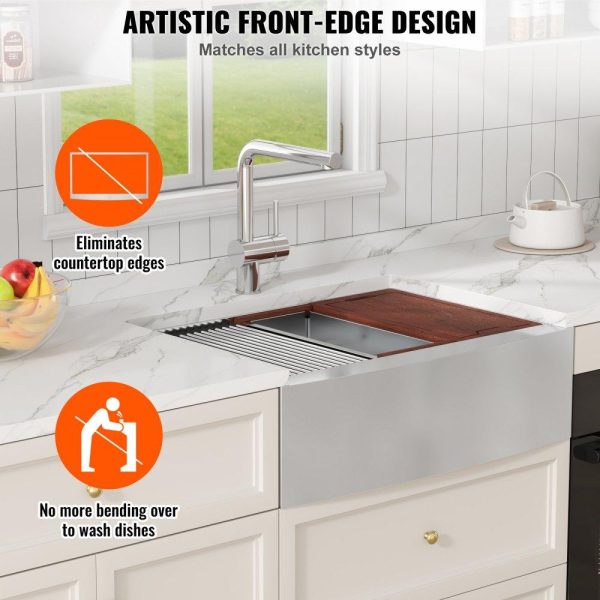 Restaurant Faucets & Plumbing & Sinks | Farmhouse Kitchen Sink, 304 Stainless Steel Drop-In Sinks, Single Bowl Basin with Ledge & Accessories, Household Dishwasher Sinks for Workstation, Prep Kitchen, and Bar Sink, 30 inch Restaurant & Food Service Restaurant Faucets & Plumbing & Sinks