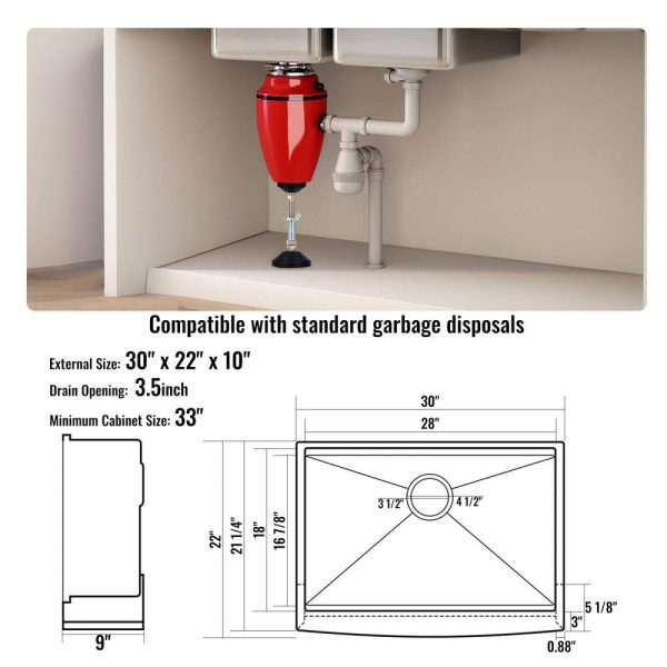 Restaurant Faucets & Plumbing & Sinks | Farmhouse Kitchen Sink, 304 Stainless Steel Drop-In Sinks, Single Bowl Basin with Ledge & Accessories, Household Dishwasher Sinks for Workstation, Prep Kitchen, and Bar Sink, 30 inch Restaurant & Food Service Restaurant Faucets & Plumbing & Sinks