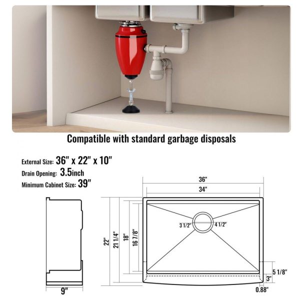 Restaurant Faucets & Plumbing & Sinks | Farmhouse Kitchen Sink, 304 Stainless Steel Drop-In Sinks, Single Bowl Basin with Ledge & Accessories, Household Dishwasher Sinks for Workstation, Prep Kitchen, and Bar Sink, 36 inch Restaurant & Food Service Restaurant Faucets & Plumbing & Sinks