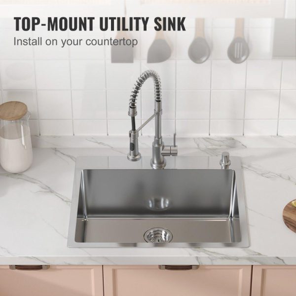 Restaurant Faucets & Plumbing & Sinks | Kitchen Sink, 304 Stainless Steel Drop-In Sinks, Top Mount Single Bowl Basin with Accessories(Pack of 2), Household Dishwasher Sinks for Workstation, RV, Prep Kitchen, and Bar Sink, 25 inch Restaurant & Food Service Restaurant Faucets & Plumbing & Sinks