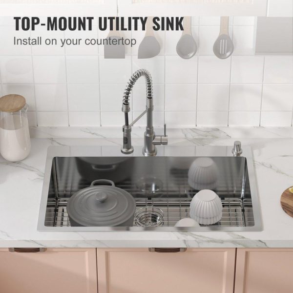 Restaurant Faucets & Plumbing & Sinks | Kitchen Sink, 304 Stainless Steel Drop-In Sinks, Top Mount Single Bowl Basin with Accessories(Pack of 3), Household Dishwasher Sinks for Workstation, RV, Prep Kitchen, and Bar Sink, 33 inch Restaurant & Food Service Restaurant Faucets & Plumbing & Sinks