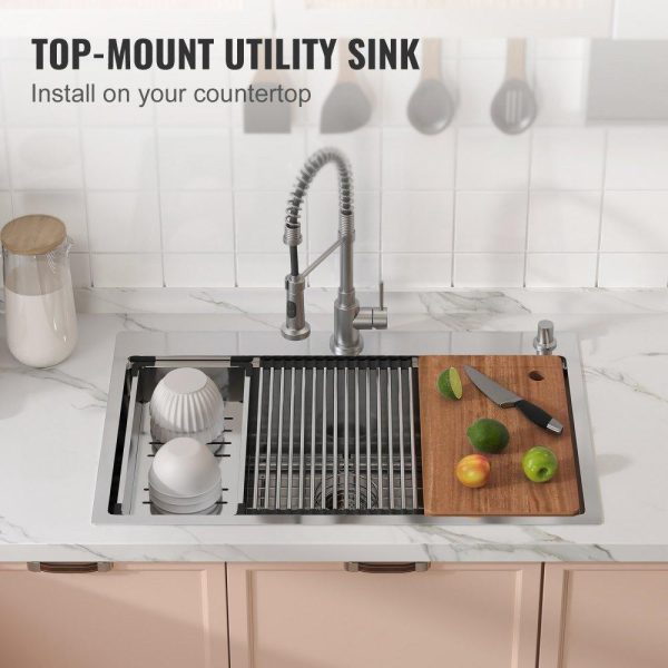 Restaurant Faucets & Plumbing & Sinks | Kitchen Sink, 304 Stainless Steel Drop-In Sinks, Top Mount Single Bowl Basin with Ledge and Accessories, Household Dishwasher Sinks for Workstation, RV, Prep Kitchen, and Bar Sink, 33 inch Restaurant & Food Service Restaurant Faucets & Plumbing & Sinks