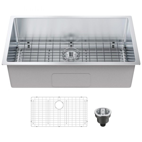 Restaurant Faucets & Plumbing & Sinks | Kitchen Sink, 304 Stainless Steel Drop-In Sinks, Undermount Single Bowl Basin with Accessories(Pack of 3), Household Dishwasher Sinks for Workstation, RV, Prep Kitchen, and Bar Sink, 32 inch Restaurant & Food Service Restaurant Faucets & Plumbing & Sinks