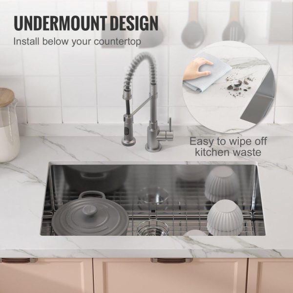 Restaurant Faucets & Plumbing & Sinks | Kitchen Sink, 304 Stainless Steel Drop-In Sinks, Undermount Single Bowl Basin with Accessories(Pack of 3), Household Dishwasher Sinks for Workstation, RV, Prep Kitchen, and Bar Sink, 32 inch Restaurant & Food Service Restaurant Faucets & Plumbing & Sinks