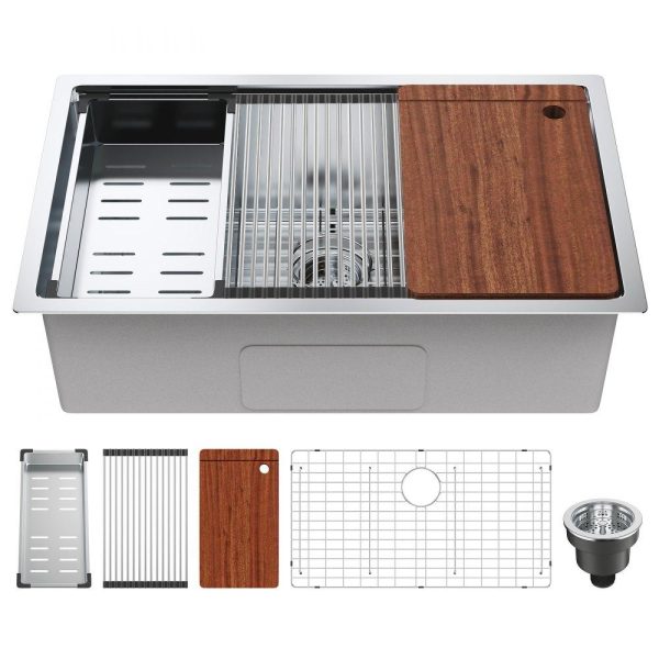 Restaurant Faucets & Plumbing & Sinks | Kitchen Sink, 304 Stainless Steel Drop-In Sinks, Undermount Single Bowl Basin with Ledge and Accessories, Household Dishwasher Sinks for Workstation, RV, Prep Kitchen, and Bar Sink, 30 inch Restaurant & Food Service Restaurant Faucets & Plumbing & Sinks