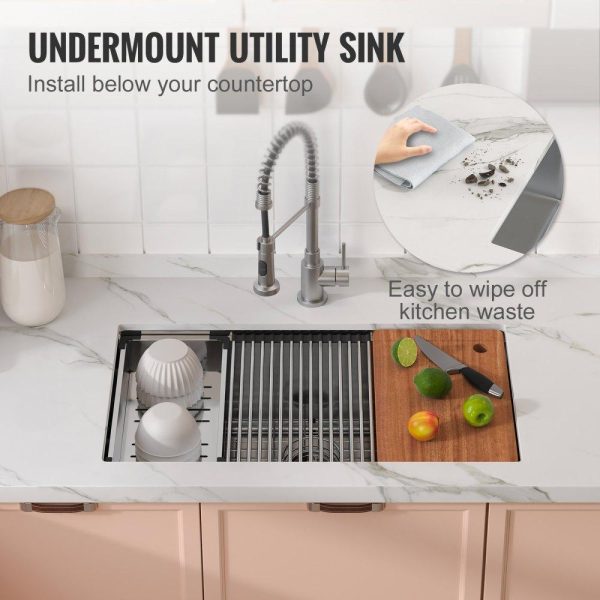 Restaurant Faucets & Plumbing & Sinks | Kitchen Sink, 304 Stainless Steel Drop-In Sinks, Undermount Single Bowl Basin with Ledge and Accessories, Household Dishwasher Sinks for Workstation, RV, Prep Kitchen, and Bar Sink, 32 inch Restaurant & Food Service Restaurant Faucets & Plumbing & Sinks