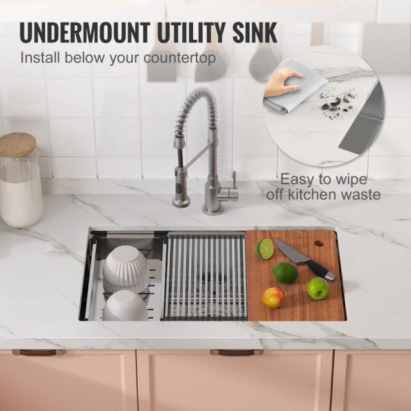 Restaurant Faucets & Plumbing & Sinks | Kitchen Sink, 304 Stainless Steel Drop-In Sinks, Undermount Single Bowl Basin with Ledge and Accessories, Household Dishwasher Sinks for Workstation, RV, Prep Kitchen, and Bar Sink, 30 inch Restaurant & Food Service Restaurant Faucets & Plumbing & Sinks