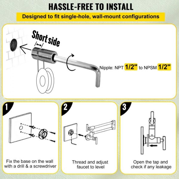 Restaurant Faucets & Plumbing & Sinks | Pot Filler Faucet, Solid Brass Commercial Wall Mount Kitchen Stove Faucet with Gold Brushed Finish, Folding Restaurant Sink Faucet with Double Joint Swing Arm & 2 Handles Silver Restaurant & Food Service Restaurant Faucets & Plumbing & Sinks