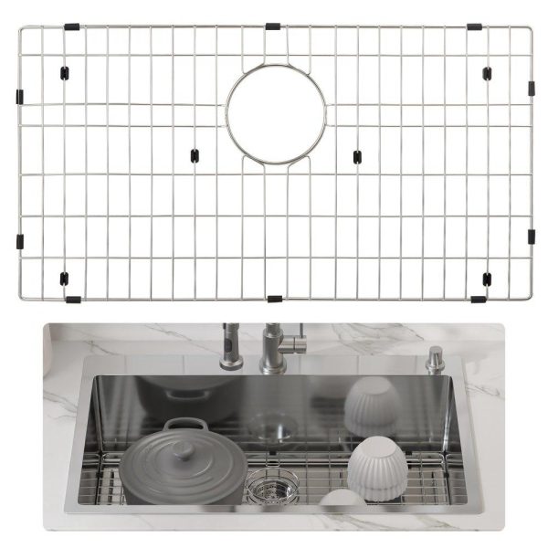 Restaurant Faucets & Plumbing & Sinks | Sink Protector Grid, 26″x14″ Stainless Steel Sink Grates, Rear Drain Sink Grates with R25 Corner Radius, Large Sink Bottom Grids, Universal Bowl Rack Sink Accessories, For Kitchen Sink, Silver Restaurant & Food Service Restaurant Faucets & Plumbing & Sinks