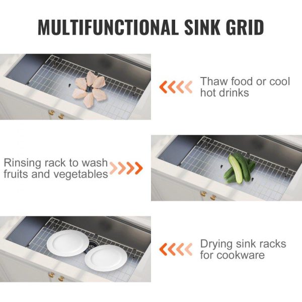 Restaurant Faucets & Plumbing & Sinks | Sink Protector Grid, 26″x14″ Stainless Steel Sink Grates, Rear Drain Sink Grates with R25 Corner Radius, Large Sink Bottom Grids, Universal Bowl Rack Sink Accessories, For Kitchen Sink, Silver Restaurant & Food Service Restaurant Faucets & Plumbing & Sinks