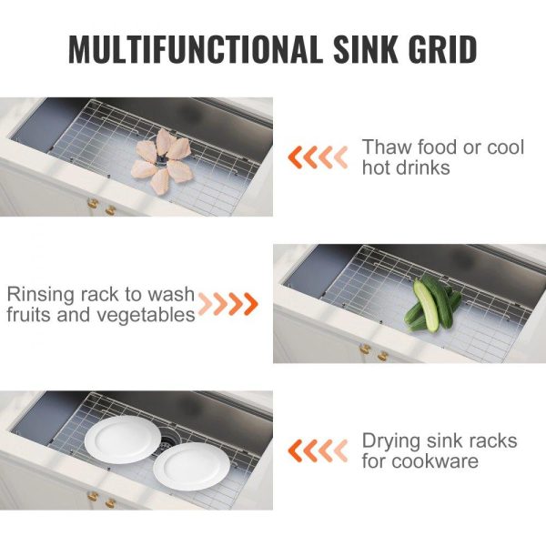 Restaurant Faucets & Plumbing & Sinks | Sink Protector Grid, 27.5″x13.5″ Stainless Steel Sink Grates, Rear Drain Sink Grates with R5 Corner Radius, Large Sink Bottom Grids, Universal Bowl Rack Sink Accessories For Kitchen Sink, Silver Restaurant & Food Service Restaurant Faucets & Plumbing & Sinks