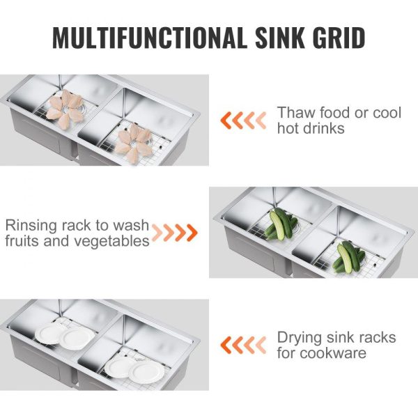 Restaurant Faucets & Plumbing & Sinks | Sink Protector Grid 2PCS, 13.3″x11.6″ Stainless Steel Sink Grates, Rear Drain Sink Grates with R50 Corner Radius, Large Sink Bottom Grids, Universal Bowl Rack Sink Accessories For Kitchen Sink Restaurant & Food Service Restaurant Faucets & Plumbing & Sinks