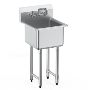 Restaurant Faucets & Plumbing & Sinks | Stainless Steel Prep & Utility Sink, 1 Compartment Free Standing Small Sink Include Faucet & legs, 18″x41″ Commercial Single Bowl Sinks for Garage, Restaurant, Kitchen, Laundry, NSF Certified Restaurant & Food Service Restaurant Faucets & Plumbing & Sinks