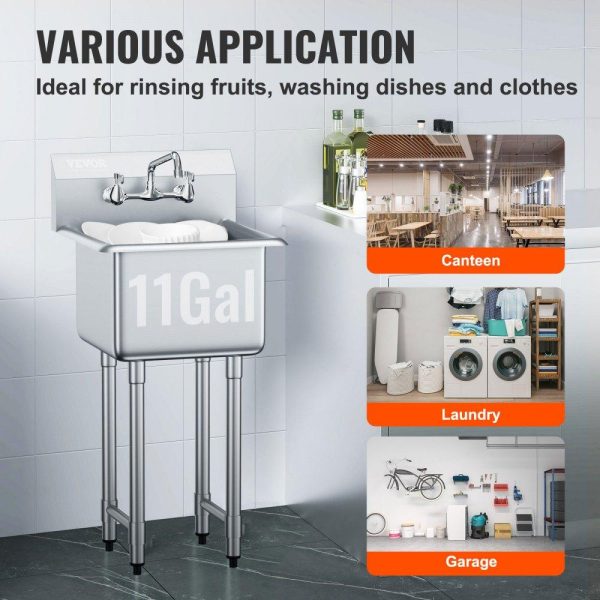 Restaurant Faucets & Plumbing & Sinks | Stainless Steel Prep & Utility Sink, 1 Compartment Free Standing Small Sink Include Faucet & legs, 18″x41″ Commercial Single Bowl Sinks for Garage, Restaurant, Kitchen, Laundry, NSF Certified Restaurant & Food Service Restaurant Faucets & Plumbing & Sinks