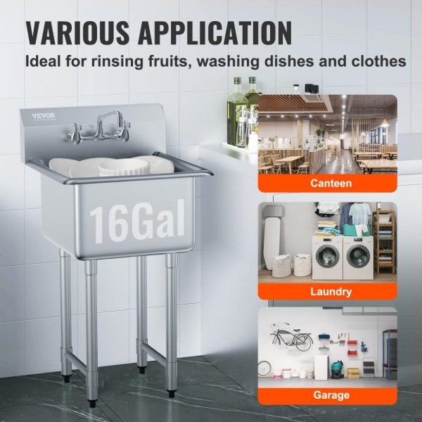 Restaurant Faucets & Plumbing & Sinks | Stainless Steel Prep & Utility Sink, 1 Compartment Free Standing Small Sink Include Faucet & legs, 21″x41″ Commercial Single Bowl Sinks for Garage, Restaurant, Kitchen, Laundry, NSF Certified Restaurant & Food Service Restaurant Faucets & Plumbing & Sinks