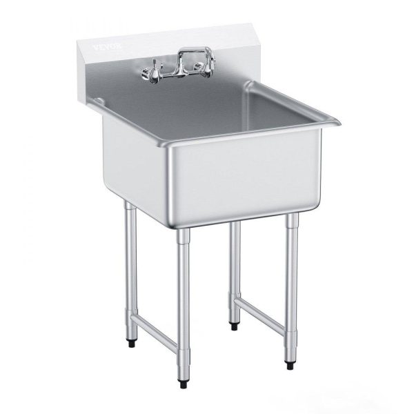 Restaurant Faucets & Plumbing & Sinks | Stainless Steel Prep & Utility Sink, 1 Compartment Free Standing Small Sink Include Faucet & legs, 27″x41″ Commercial Single Bowl Sinks for Garage, Restaurant, Kitchen, Laundry, NSF Certified Restaurant & Food Service Restaurant Faucets & Plumbing & Sinks