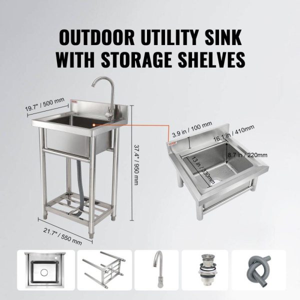 Restaurant Faucets & Plumbing & Sinks | Stainless Steel Utility Sink, 1 Compartment Free Standing Small Sink Include Faucet & legs, 16 x 13 x 8.7 in Commercial Single Bowl Sinks for Garage, Restaurant, Kitchen, Laundry, NSF Certified Restaurant & Food Service Restaurant Faucets & Plumbing & Sinks