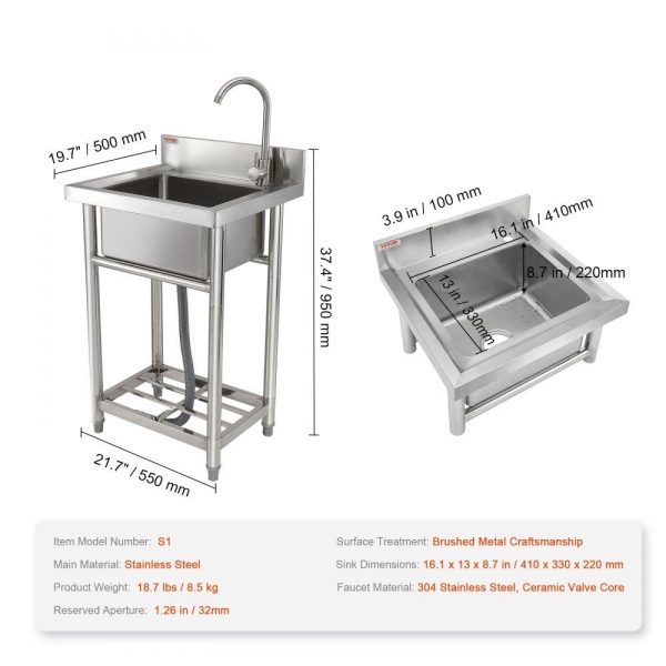 Restaurant Faucets & Plumbing & Sinks | Stainless Steel Utility Sink, 1 Compartment Free Standing Small Sink Include Faucet & legs, 16 x 13 x 8.7 in Commercial Single Bowl Sinks for Garage, Restaurant, Kitchen, Laundry, NSF Certified Restaurant & Food Service Restaurant Faucets & Plumbing & Sinks